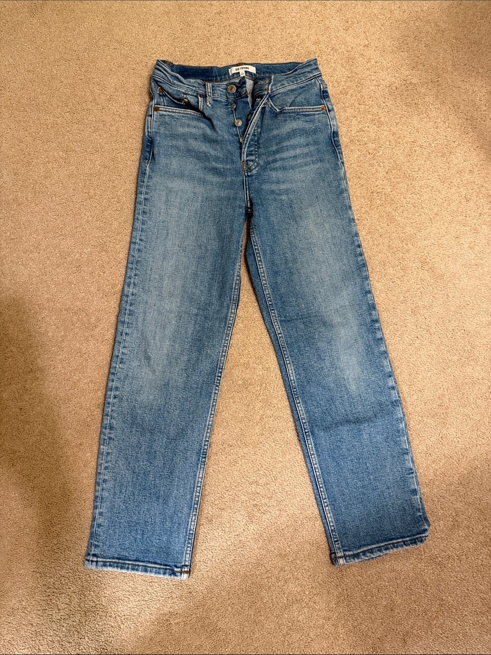 Re/Done womens Mid-Wash Straight Jeans